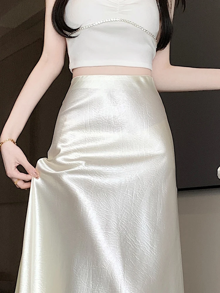 

Silk Skirt Summer Satin Trumpet High Waist Skirt Skirt Metallic Color Party Skirt