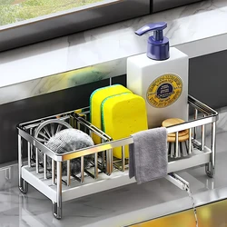 Kitchen Sink Caddy Sponge Holder for Kitchen Sink Counter, Rustproof 304 Stainless Steel Dish Sponge Organizer Removable Divider