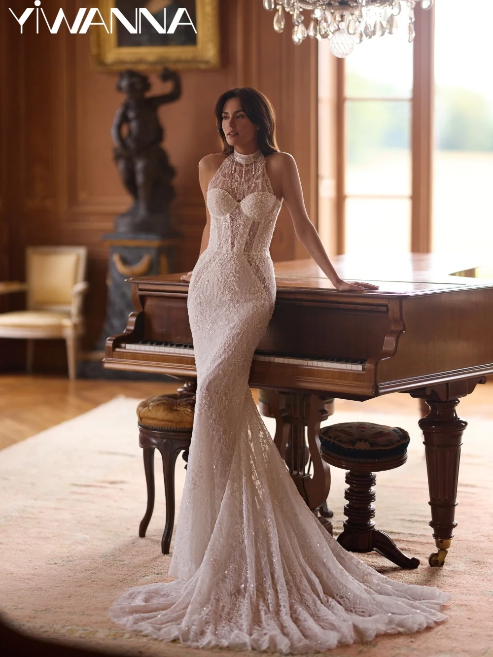

Opulent Sparkling Beaded Wedding Dress Lace Halter Mermaid Long Bridal Gown New Customized Dreamy Elegant Dresses For Bride