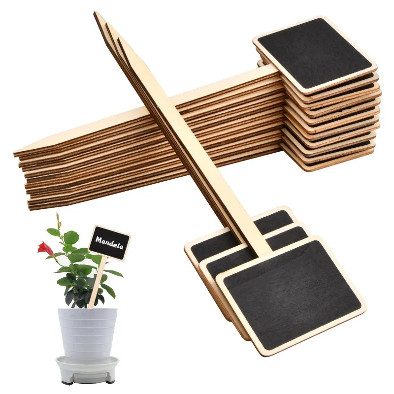 20 Long Wooden Mini Chalkboard Plant Tags, T-Shaped Flower Classification Tags, Garden Decoration Additions