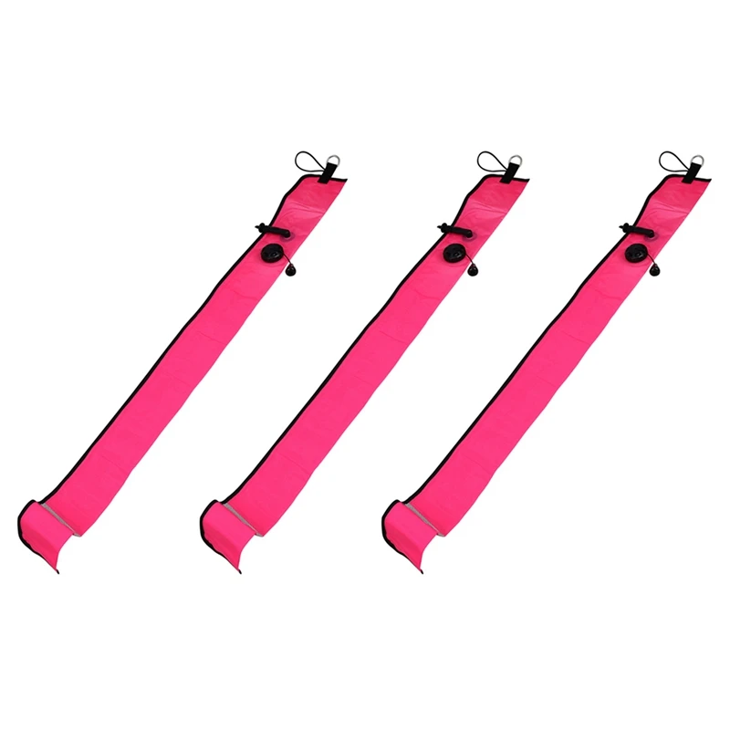 

3X 1M Scuba Diving Inflatable SMB Surface Signal Marker Buoy Visibility Float Signal Tube Sausage,Rose Red