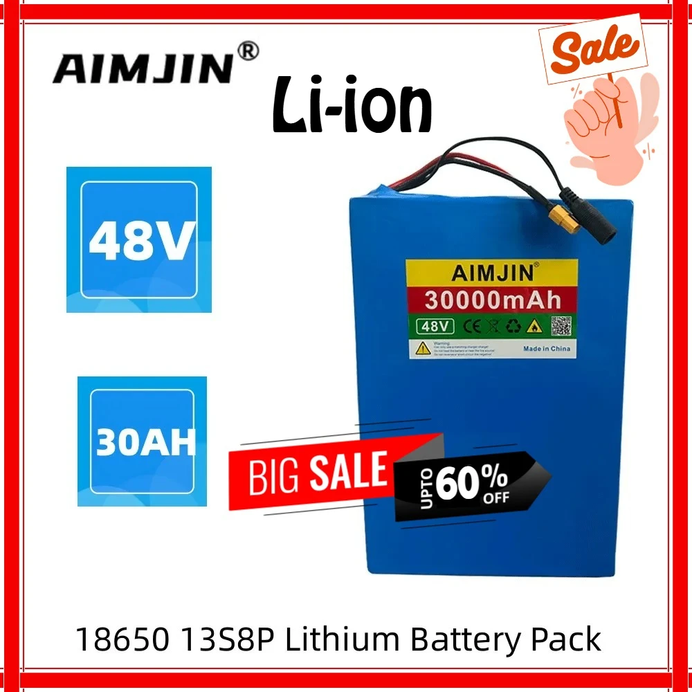 

48V 30Ah Higher quality 13S8P Battery rechargeable lithium 250-800W battery pack+charger