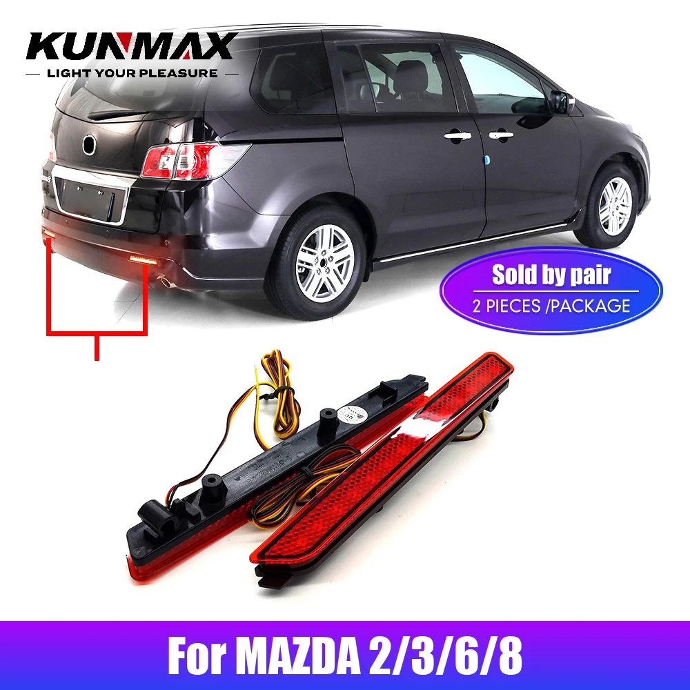 2PCs LED Car Rear Bumper Reflector Light For MAZDA 2 3 6 8 Rear DRL Lights Stop Brake Lamp Accessories Red Black White Lens