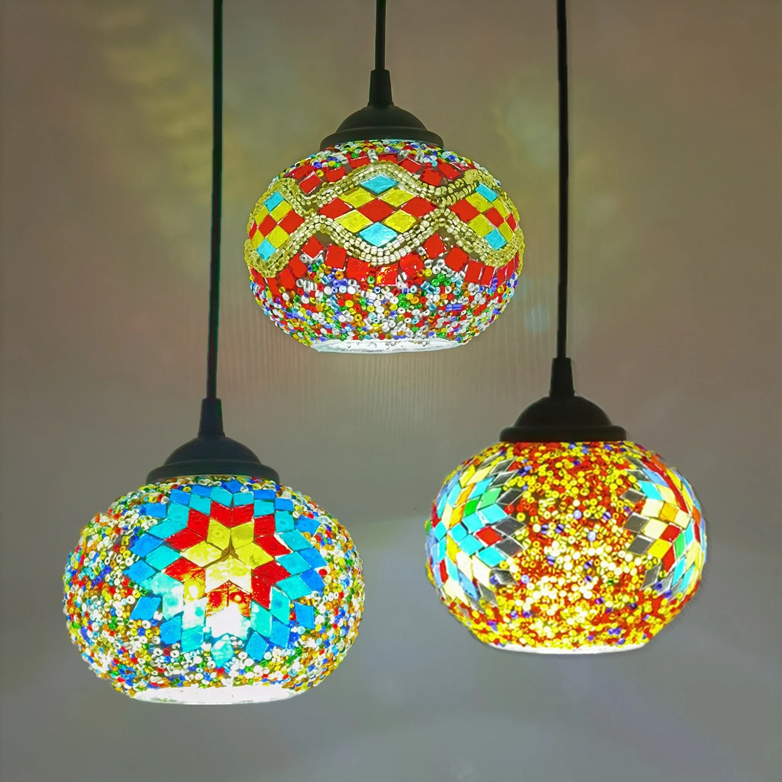 Mediterranean Style Turkish Moroccan Pendant Light Decoration Handmade Glass Shade Restaurant Mosaic Hanging Lamp