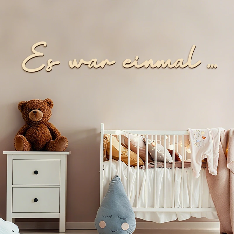 NUBECOM Once Upon A Time Wooden Wall Stickers 3D Stereoscopic Wall Stickers German Wood Sign Phrase Wall Decor with Lettering