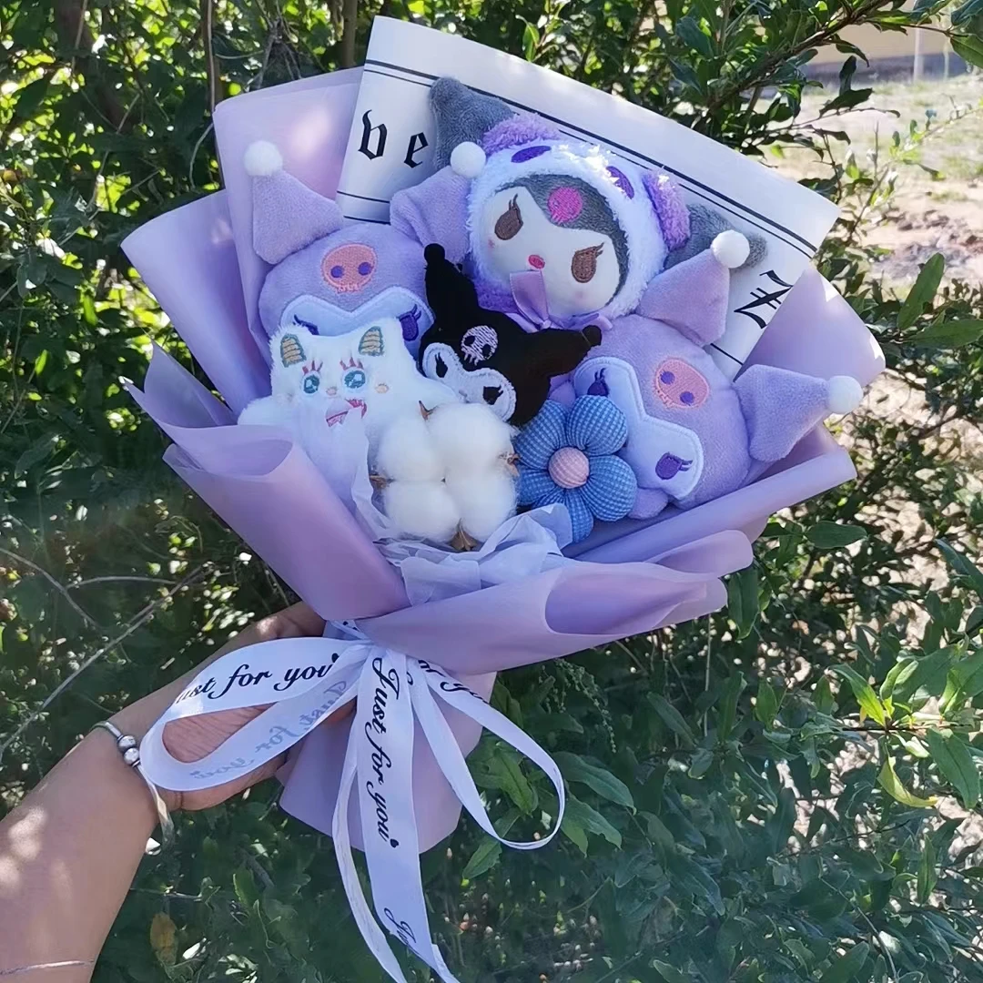 Hallo Kitty Plüsch Puppe Bouquet Sanrio Weihnachts geschenke meine Melodie Kuromi Cinna moroll ausgestopfte Plüschtiere Valentinstag Geburtstag Gif