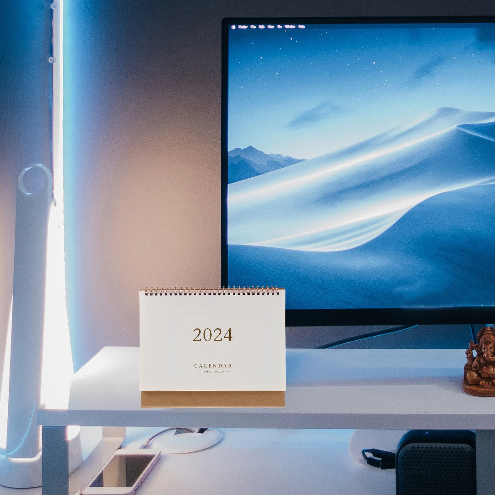 

Desktop Calendar Perpetual Cute Stand up for Office Decor Golden Small Piano Blank