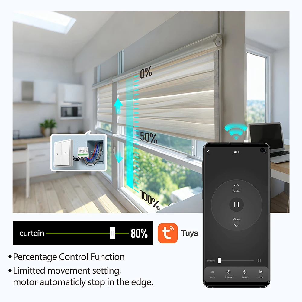 Tuya Alexa Smart WiFi RF Curtain Roller Shutter Switch Module 110V 220V 240V 5-in-1 Transmitter for Window Blinds Awning Garage