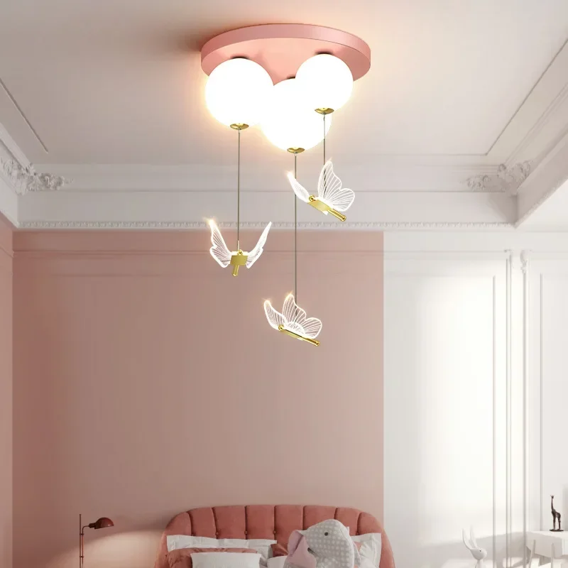 

Modern LED Simple Bedroom Pendant Light with Ball Butterfly Warm Romantic for Children's Room Indoor Home Decor Lighting Fixture