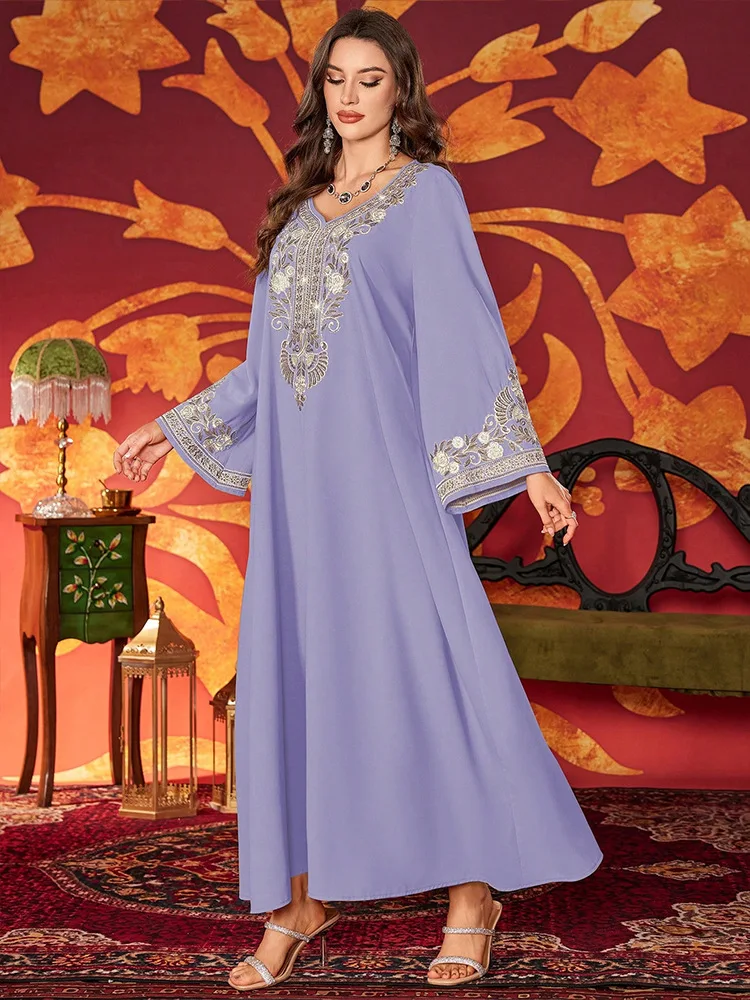 

Мусульманские женские платья с длинным рукавом и вышивкой Дубай Абая Джалабия Турция Кафтан Исламская одежда Марокко Musulmane Femme Vestidos