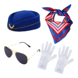 Women's Stewardess Costume - Stewardess Costume for Women Women Flight Attendant Hat with Gloves Scarf SunglassesCosplayCostume