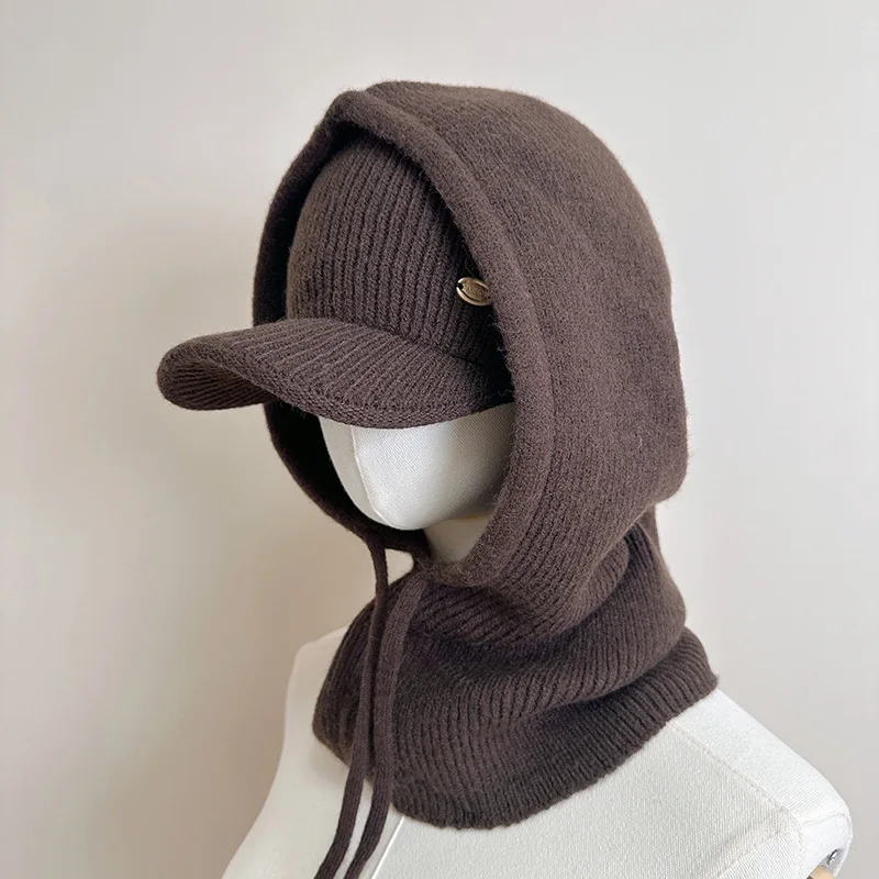 Zweiteiliges gestricktes Oberteil, Kappe und Sturmhaube für Damen und Herren, Schal, einteilige Mützen, Unisex, warme Wintermütze, kältebeständige Skimütze – Detail 10