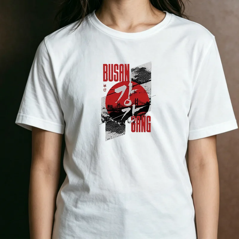 Busan Gang Hangul Wave Bridge Vintage Grunge Graphic T Shirt Unisex Men Women Korean Local City Culture Souvenir Top