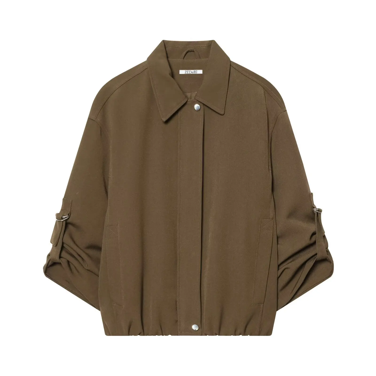 

Women's Sleeve Jacket Coat Brown Oversized Shirt Jacket For Women Front Closure Loose Fit Blouse Coat For Spring And Autumn VK6N