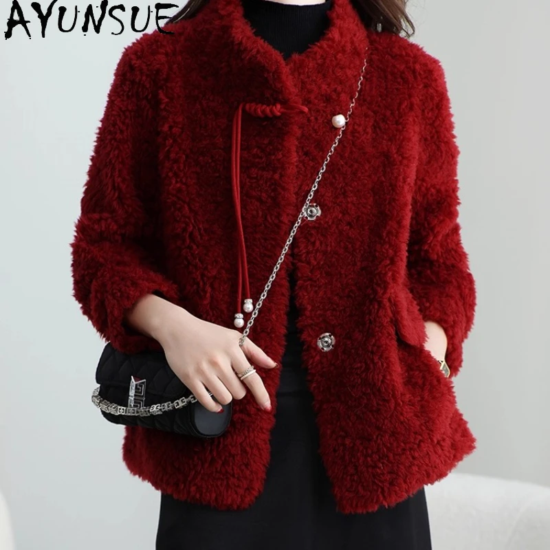 

AYUNSUE 100% Wool Fur Coat Women Sheep Shearling Jacket Autumn Winter Clothes Woman New in Coats Пальто Женское Composite Fur