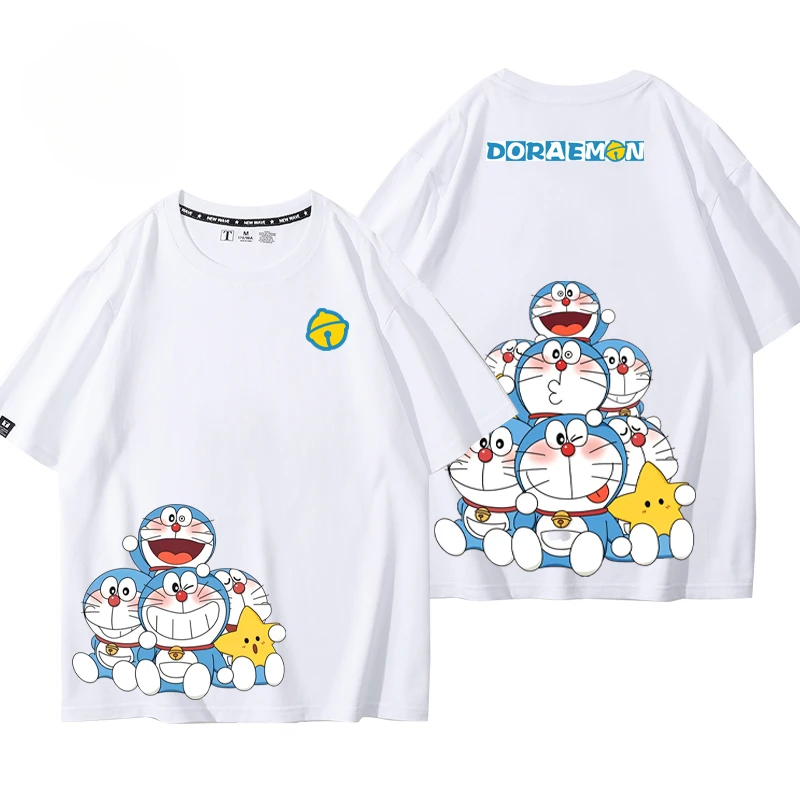 Doraemon children 3-14 years old 100% cotton T-shirt summer cartoon parent-child casual fashion round neck T-shirt