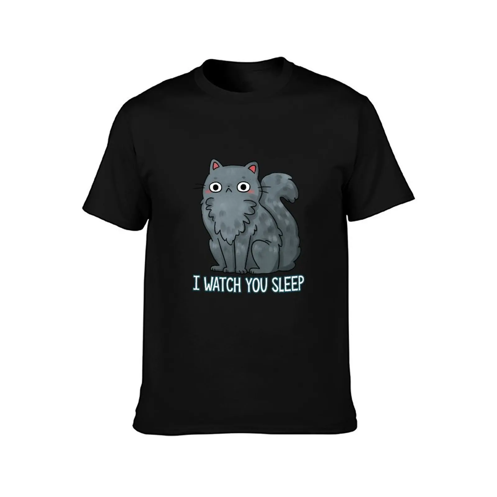 Creepy Cat - That watches you sleep T-Shirt, Summer Casual Cotton Tee, Oversized Streetwear Tops, Vintage Graphic Print