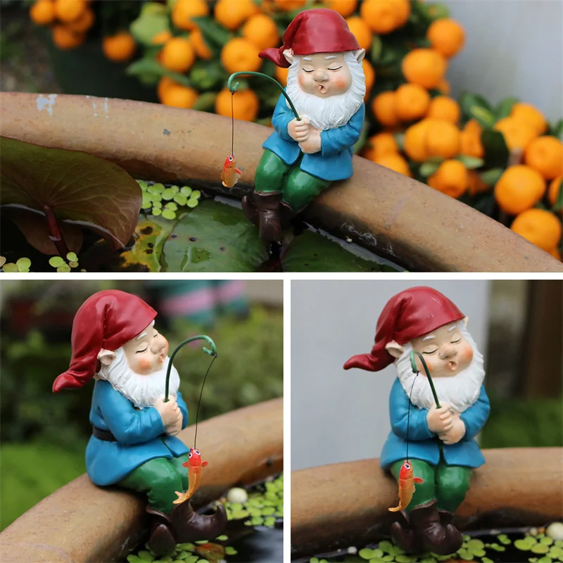 Creative Resin Dwarf Elf Sleeping Posture Fishing Statue, Outdoor Courtyard Garden Decoration, Home Decoration, Handicrafts