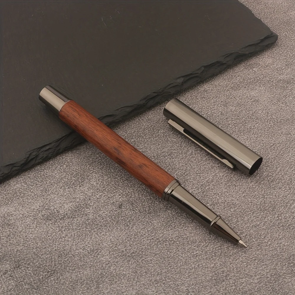 1 Stück Holz-Tintenroller Rosenholz-Signaturstift Rosenholz Schwarznuss Metallzubehör Geschäftsbüro Schreibzubehör – Detail 5