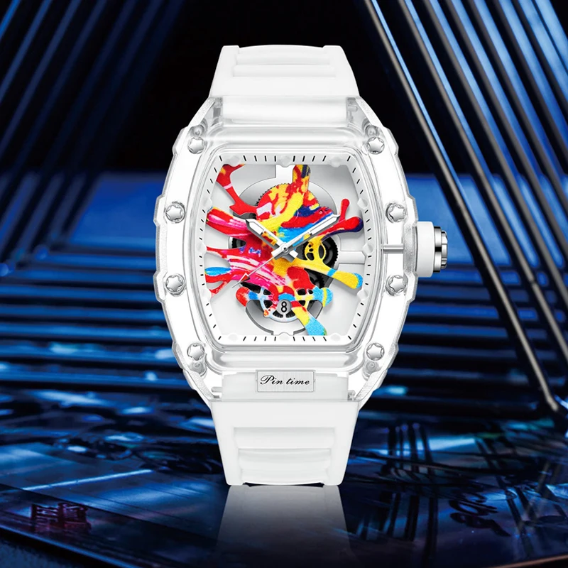 

PINTIME Мужские кварцевые часы Модный тренд Роскошный механический стиль Форма вина Мужская мода Подарок на день рождения Кварцевые часы