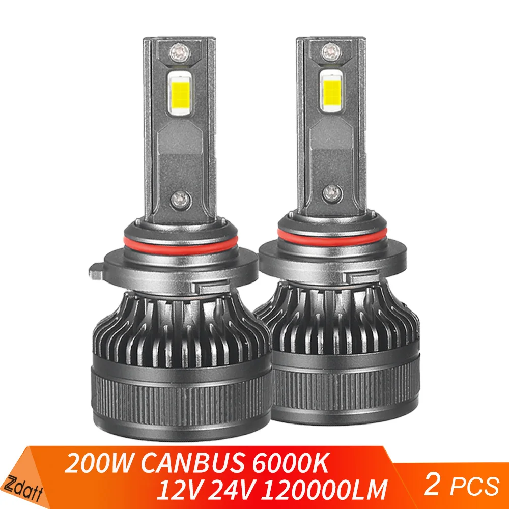 Zdatt Car Headlight K5C H7 LED H4 H1 H8 H11 HB3 HB4 9006 9005 9012 HIR2 Canbus 6000K White 200W Super Bright 12V 24V Auto diodes