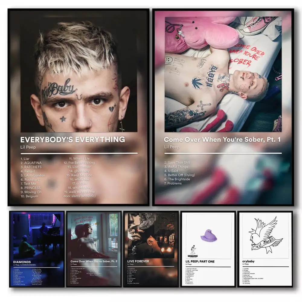 Emo Rap Artist L-Lil Peep Poster PP Wall Decor Posters Celebrity Music Art Prints Bedroom Office Gift