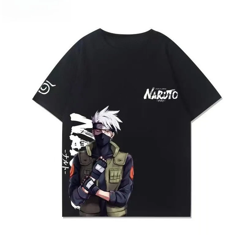 Naruto anime peripheral Uchiha Sasuke Kakashi creative short-sleeved T-shirt for men women summer pure cotton versatile tops