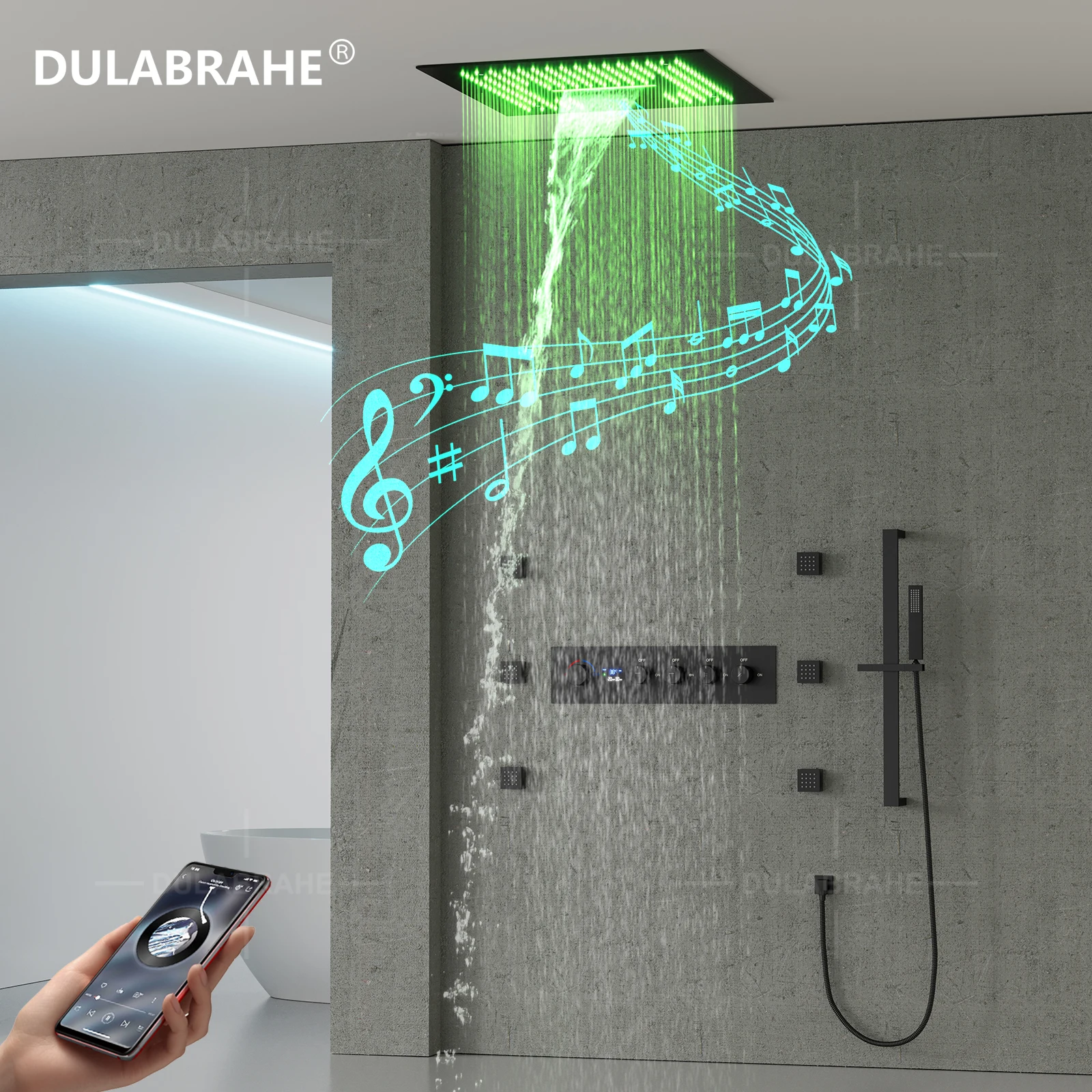 Luxurious Ceiling16inch LED Music Shower Head Bathroom Cold and Hot Digital Display Shower Faucet System