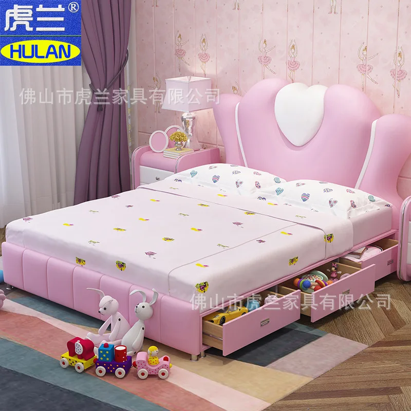 Cama de princesa con cajón para niños y niñas, mueble individual de 1,2 metros, 1,5, apartamento pequeño, 1,35