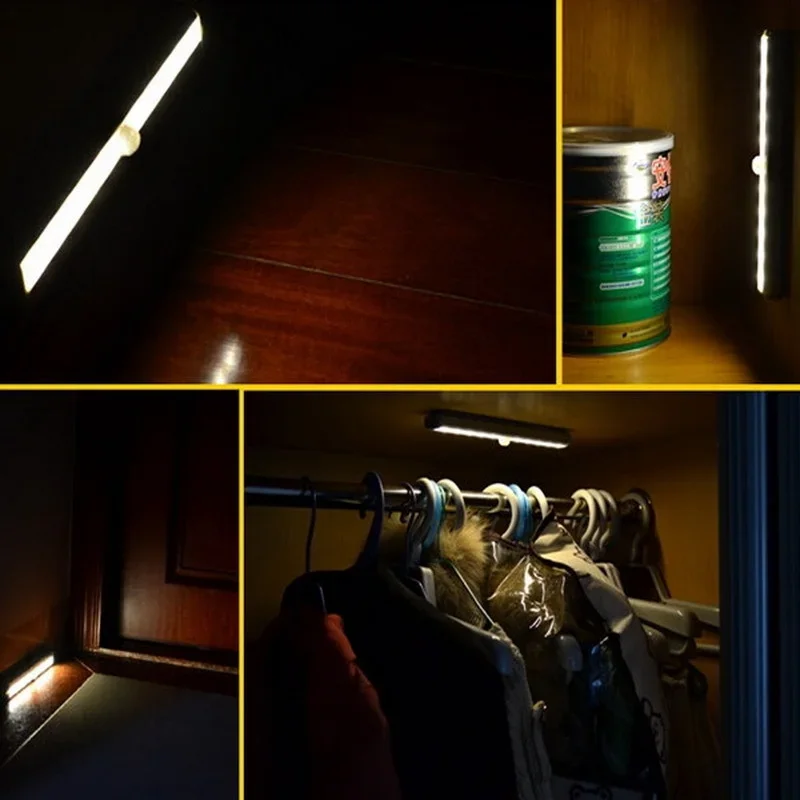 

10 Led Pir Motion Sensor Night Light White Light For Cabinet Wardrobe Bookcase Stairway Bedrooms Washroom Without Battery