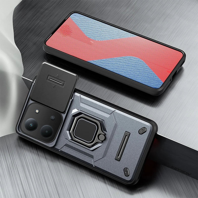 حافظة لهاتف Redmi 15 4G 5G مع كاميرا منزلق حلقي حماية نافذة درع غطاء خلفي متين لهاتف Redmi 15C 4G 5G غلاف مقاوم للصدمات