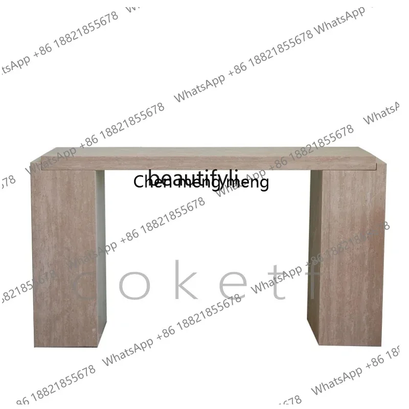 

Italian minimalist natural Roman travertine marble living room against the wall entrance table designer long table