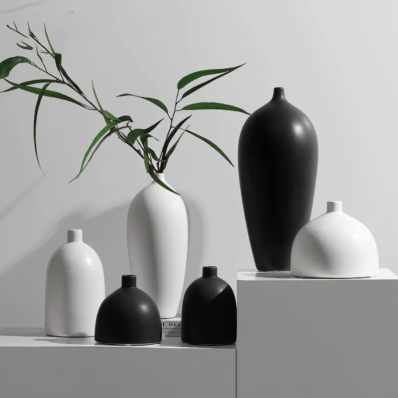

Zen Ceramic Dried Flower Vase Ornament Creative Small Mouth Living Room Dining Table Flower Arrangement Home Decoration