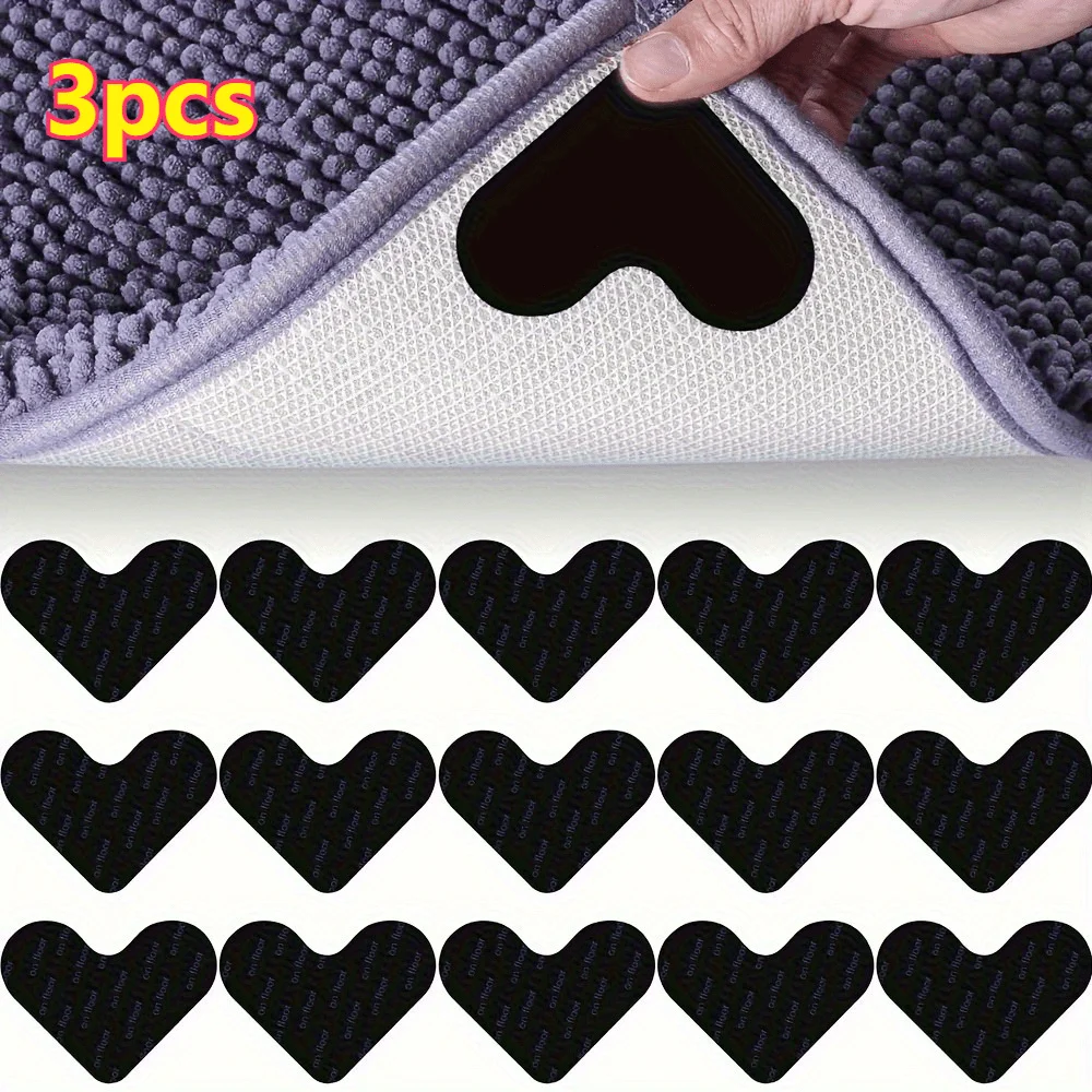 3pcs Reusable Carpet Tape Rug Gripper Heart Shape Anti Curling Washable Rug Carpet Fixed Stickers Floor  Mat Tape Home Supplies