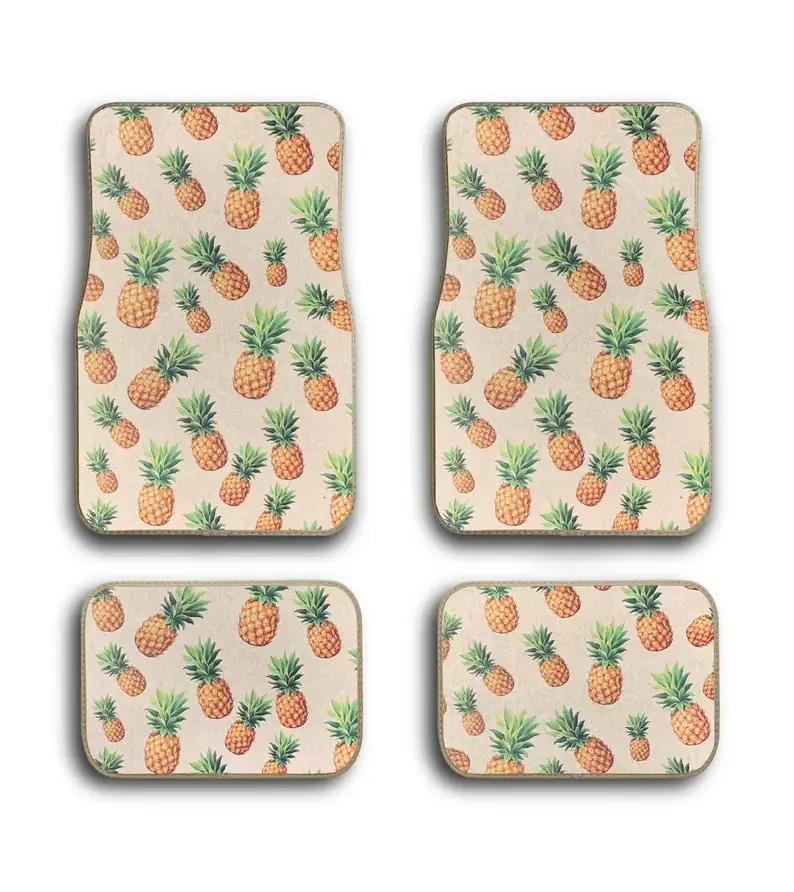 

Pineapple Tropical Print Universal Fit Front/Rear 4-Piece Full Set Bling Carpet Car SUV Truck Floor Mats For Women & Unisex