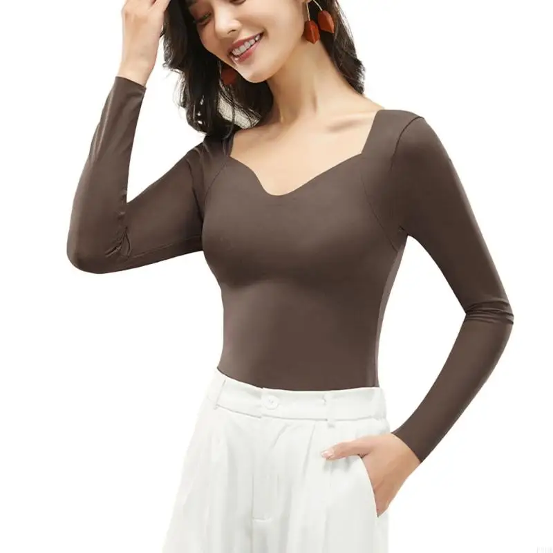 P8db women thinwein top a maniche lunghe con top a cuore top sottile