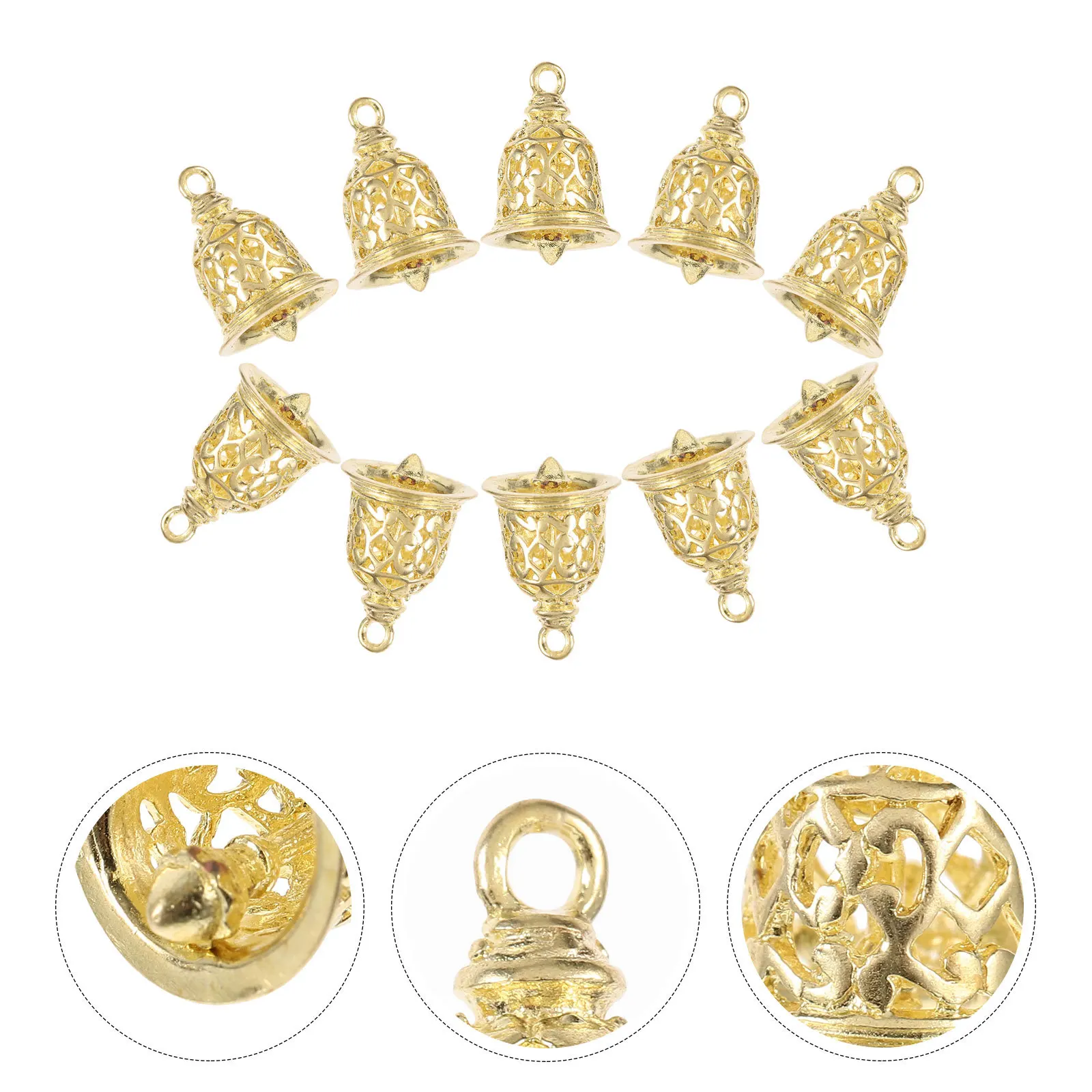 

Delicate Brass Bell Pendants 10pcs Golden Hollow Hanging Decor for DIY Clothing Accessories Bag Charm Decoration