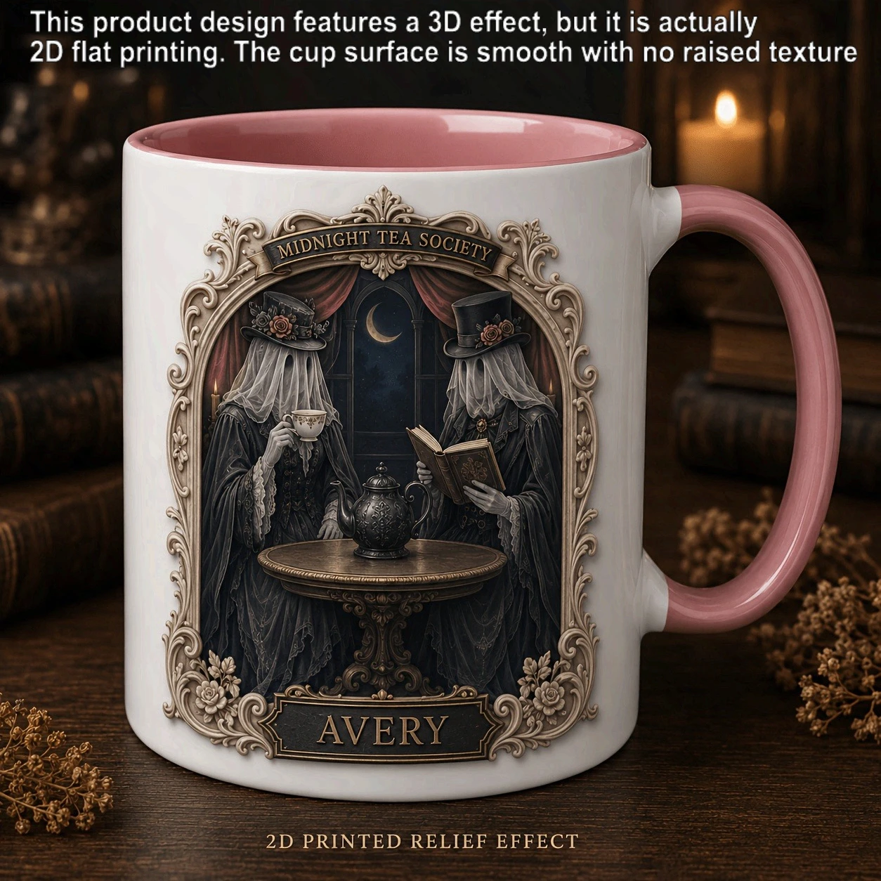 2D Print 1 11 Oz Personalized Pharmacist Mug, 2D Print Relief Effect, Custom Name Moonlight Bottle Cabinet, with Candles, Pots A