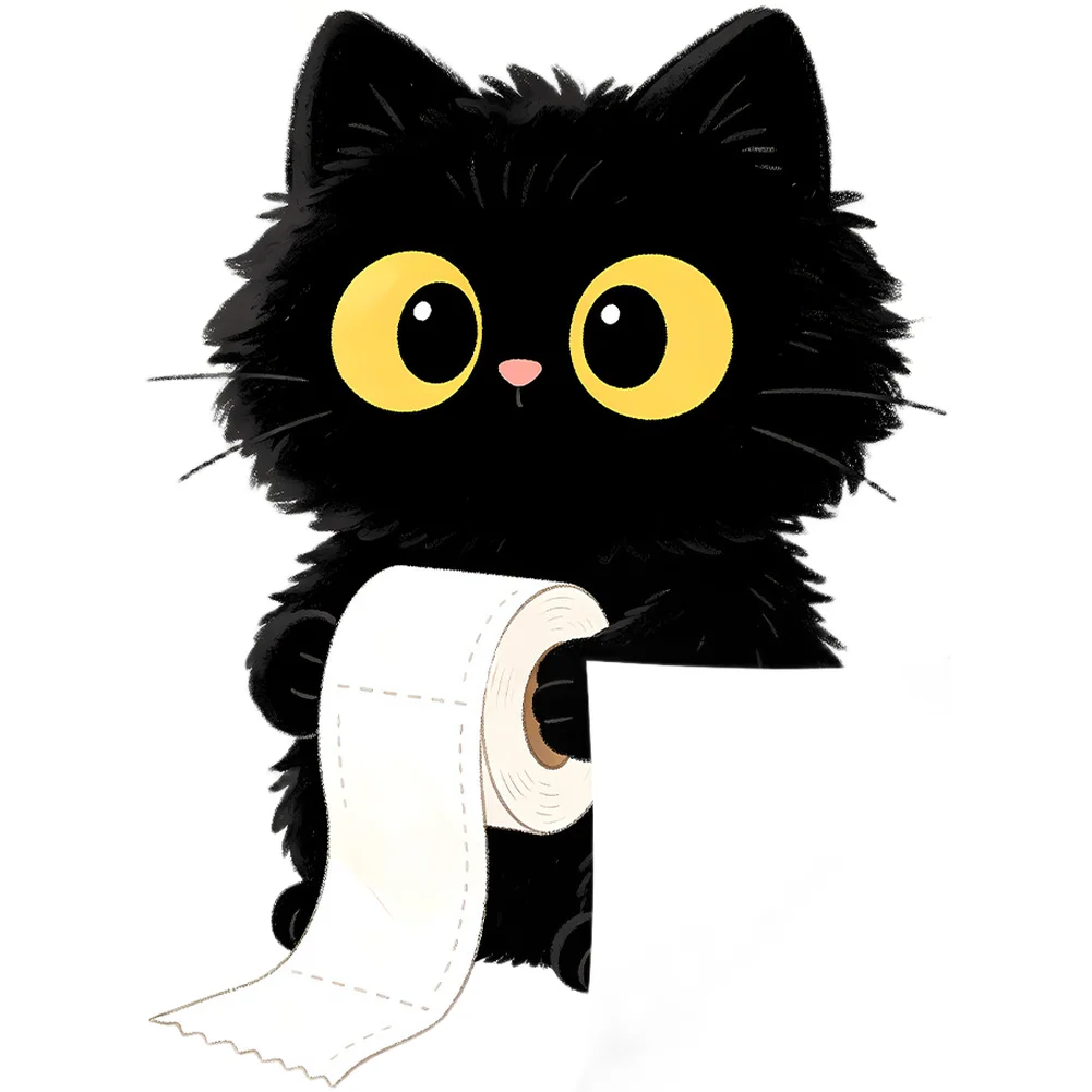 Cute Black Cat Decor Sticker for Toilet Area For Bathroom Wall Glass PVC Self-Paste Waterproof Decal 25x29cm 10x11in