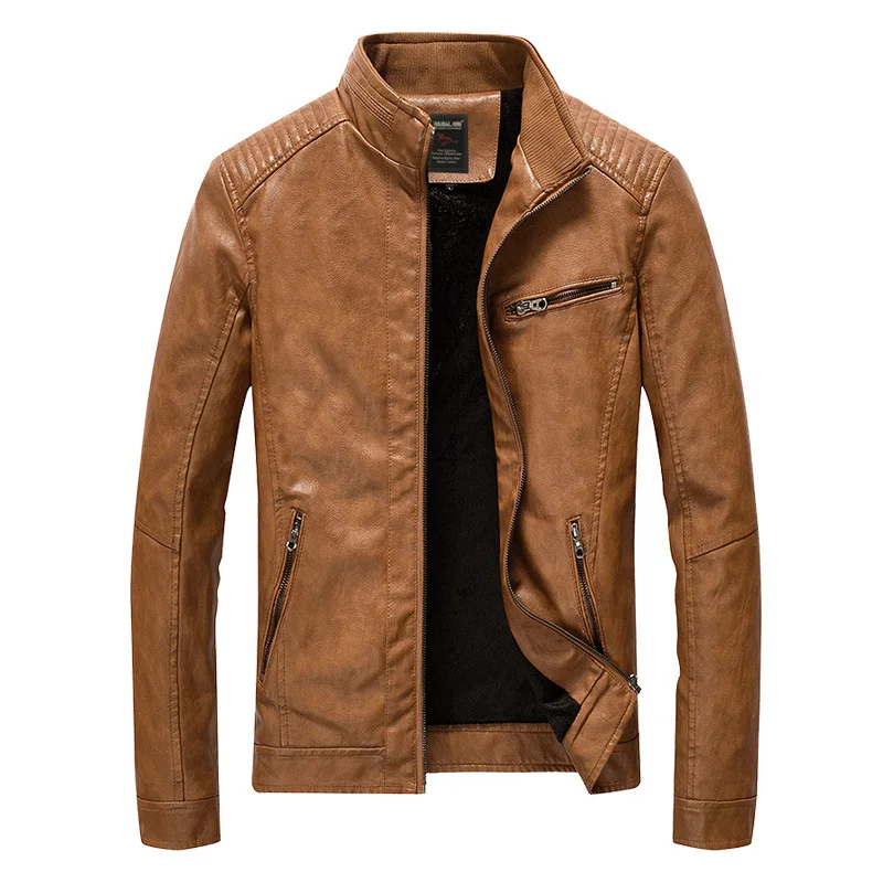 

2026 Mens PU Leather Jacket Fleece and Thicken Male Coats Motorcycle Clothing Men Warm Mens Streetwear Pilot Leather Jacket