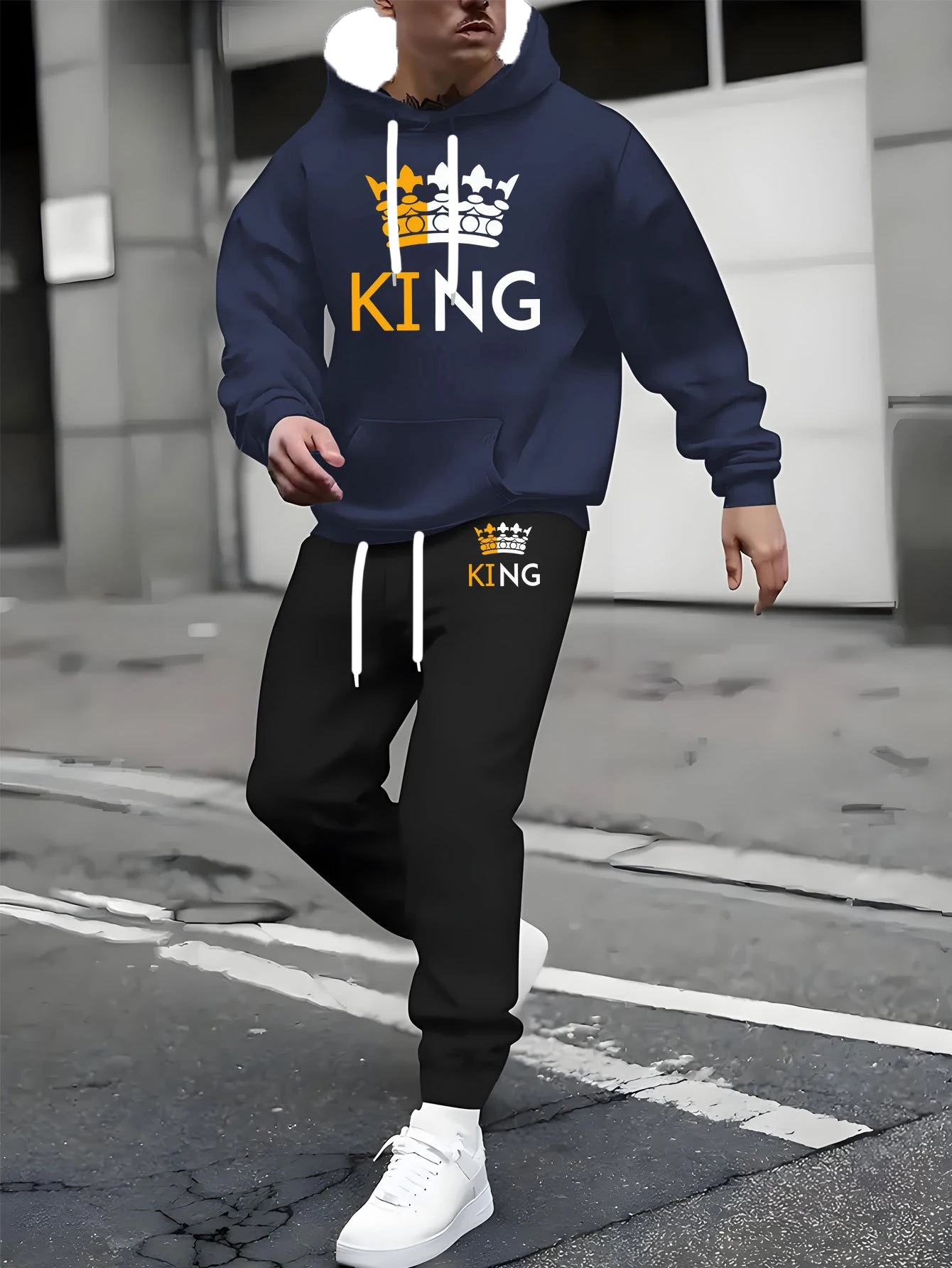 

Autumn and Winter Men Hoodie Set Men King Printed Pattern Street Wear Sports Hoodie Set Quick Drying and Breathable Hoodie Set
