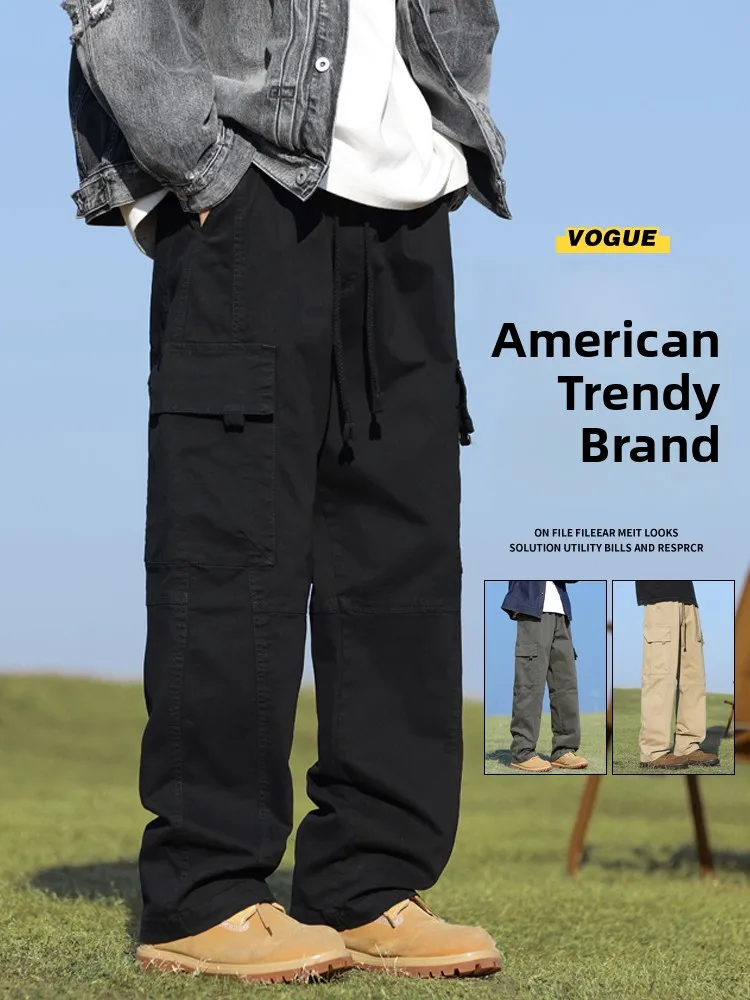 

Мужские рабочие брюки из чистого хлопка, осенне-весенние, больших размеров, в американском стиле, повседневные, под ботинки, прямого кроя, со средней посадкой на талии