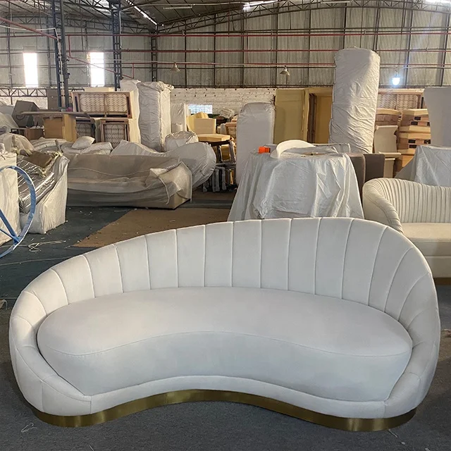 

Hot Selling Beauty Salon Anti-fouling Tufted Velvet Waiting Sofa High-quality Stainless Steel Leg Ring Combination Fan Sofa