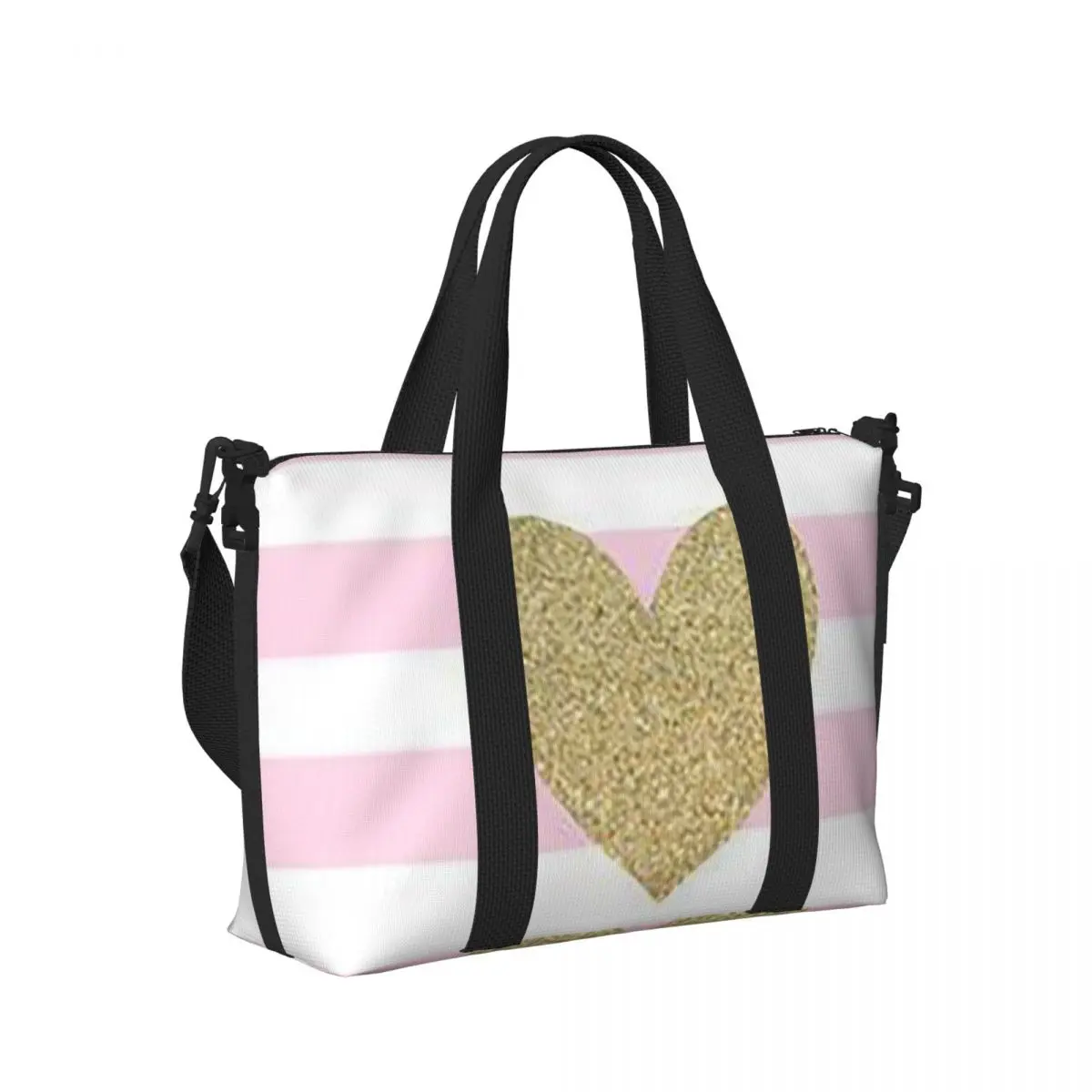 

Pink White Stripe Beach Travel Bag Large Capacity Tote Bags for Gym Yoga Women Shopping Duffle Shoulder Bag