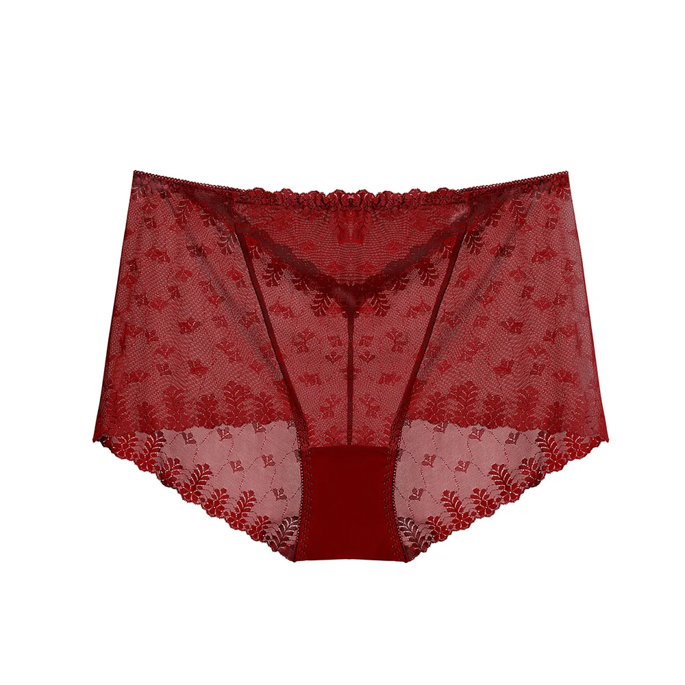 Celana Dalam Wanita Ukuran Besar 2XL Cepat Kering, Seksi Berenda, Pinggang Tinggi Tipis Elastis Jaring Transparan Bahan Sutra Es