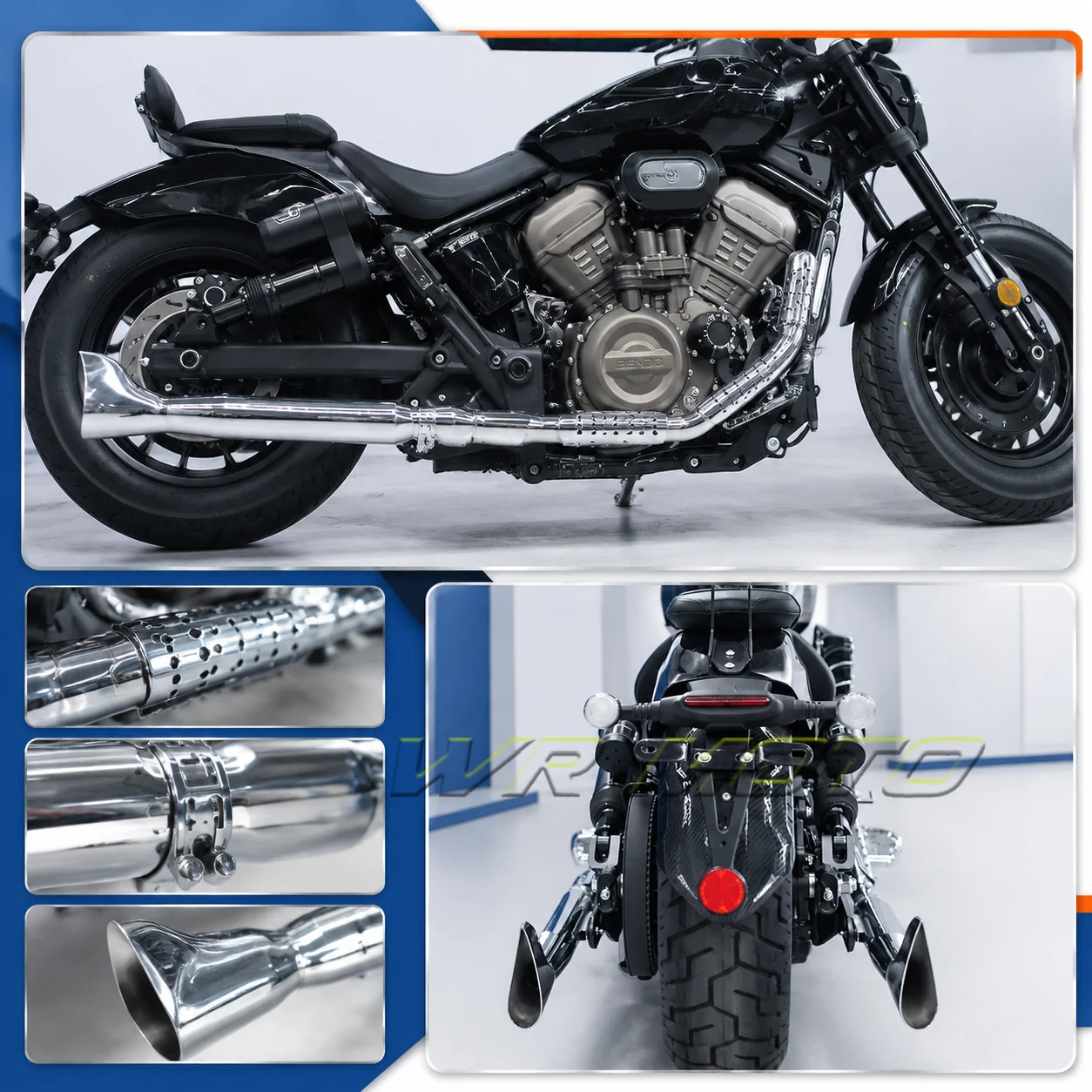 Fishtail‑Style Dual‑Exit Full‑System Exhaust Pipe Deep‑Throaty Sound Direct Fit For BENDA ROCK 707 Motorcycle Mod Accessories