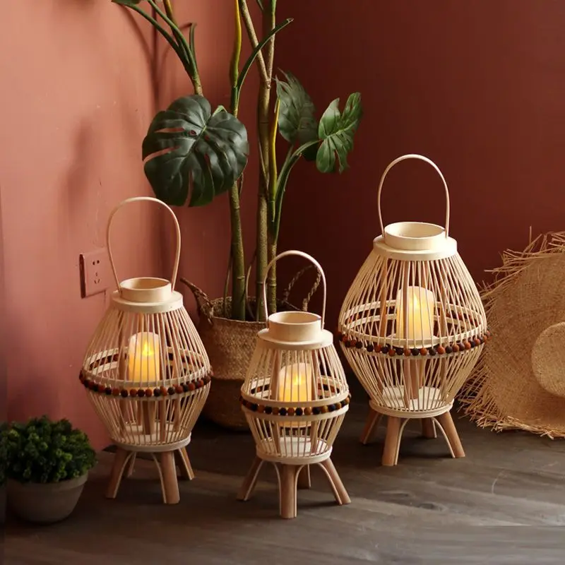 Picture 3: Handcrafted Wooden Candlestick Hotel Store Garden Courtyard Decorative Lantern Floor Standing Decorative Item