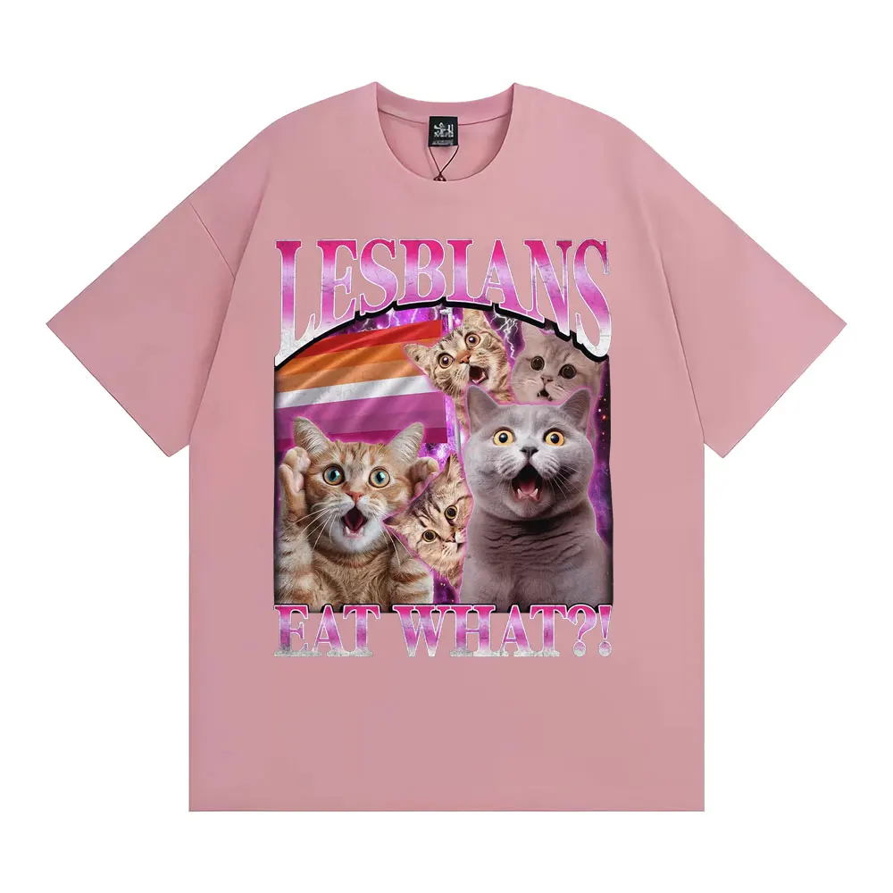 المثليات يأكل ما مضحك القط ميمي تي شيرت الرجال النساء موضة خمر تي شيرتات قصيرة الاكمام عالية الجودة عادية القطن 100% تي شيرت #5