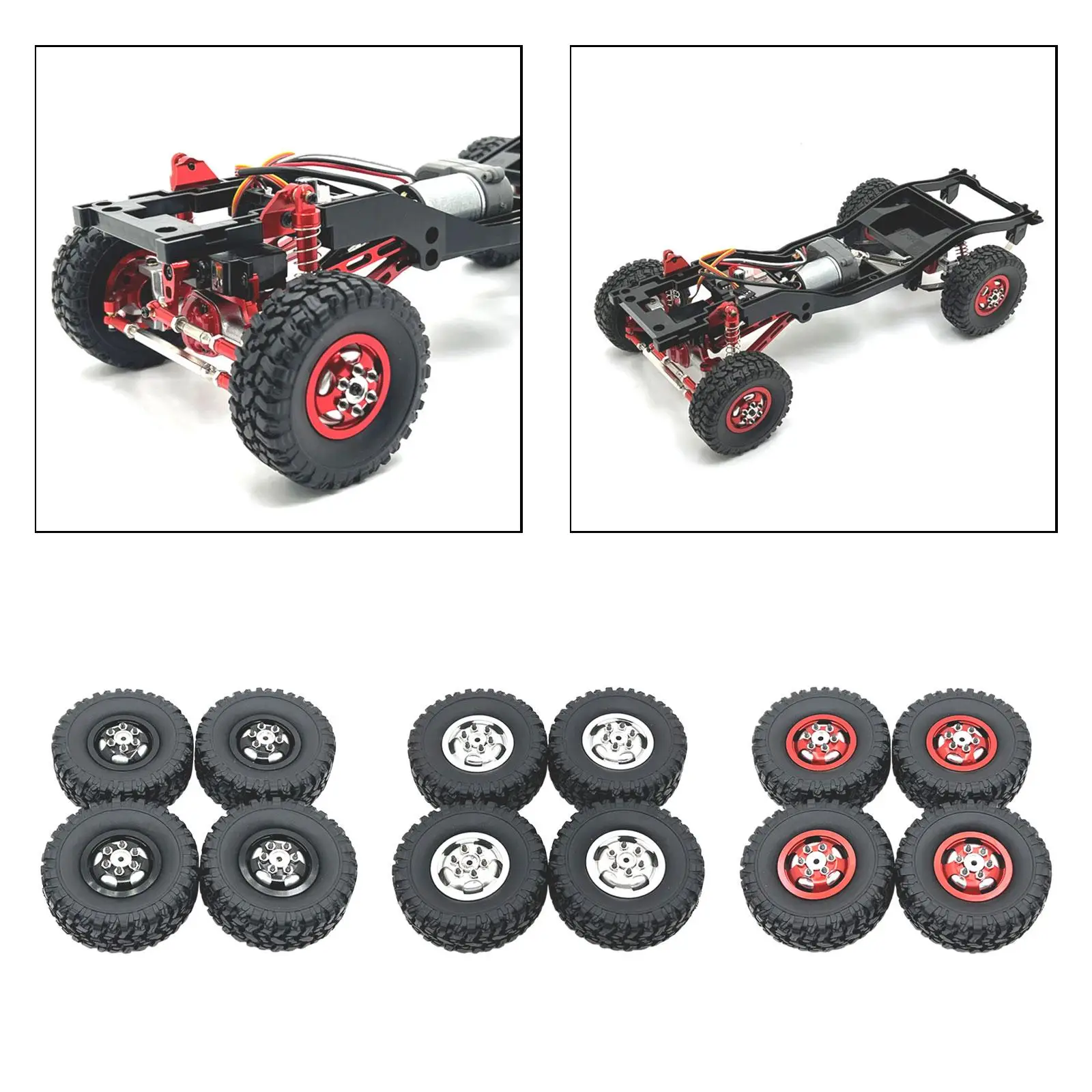 4 Pieces RC Wheels and Tires Spare Parts Durable Replacement RC Crawler Car Tires RC Part for 1/12 MN82 D91 MN78 D90 1/16 RC Car