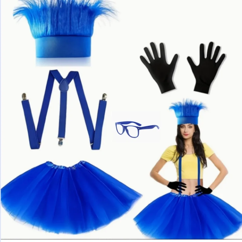 

Halloween party short skirt, gloves, glasses, men's and women's performance dress up accessories set